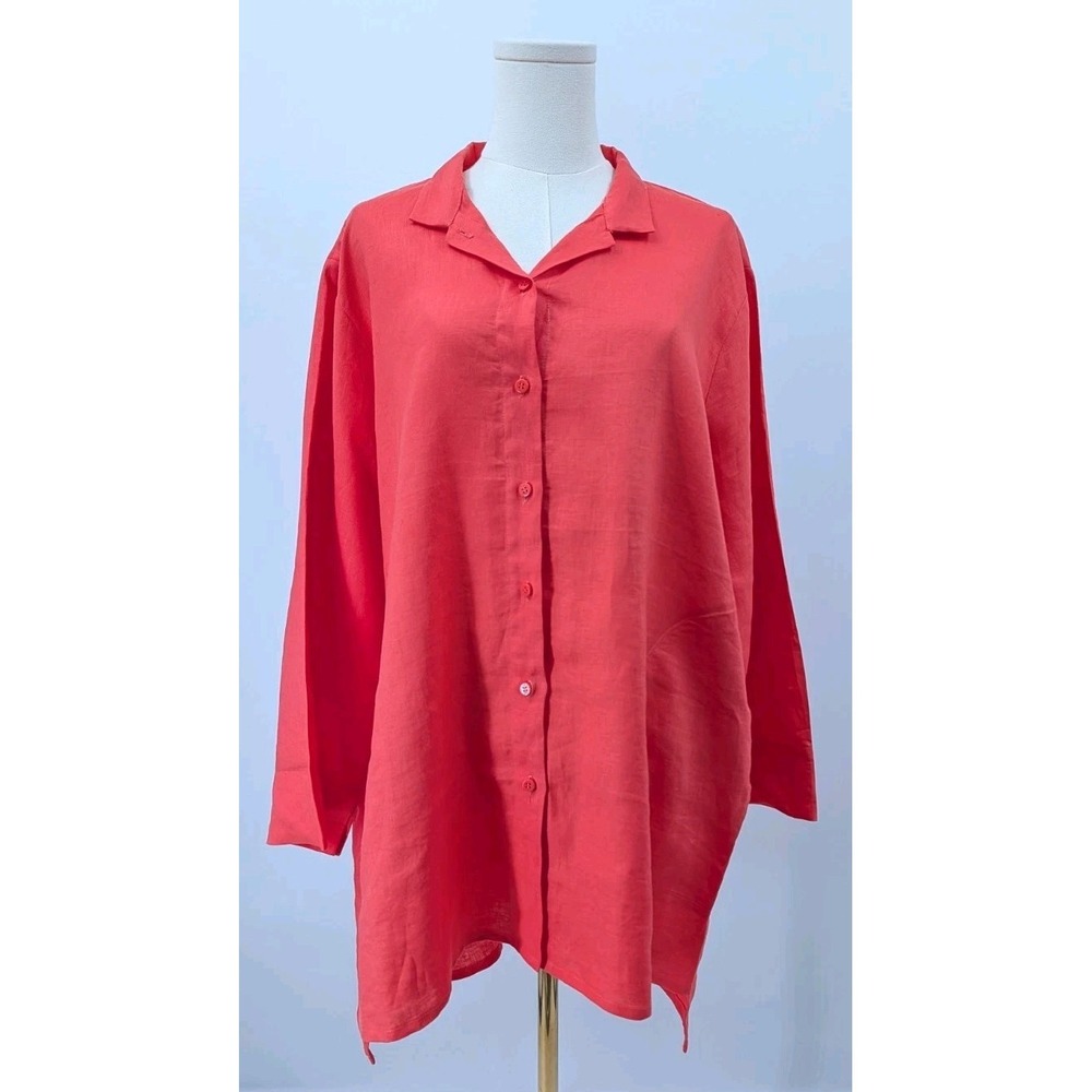 Grace & Joy Coral 100% Linen Tunic Top Size XXL Button Up Jacket‎ Beach Coastal